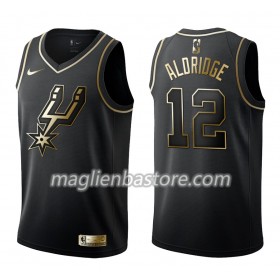 Maglia NBA San Antonio Spurs LaMarcus Aldridge 12 Nike Nero Golden Edition Swingman - Uomo